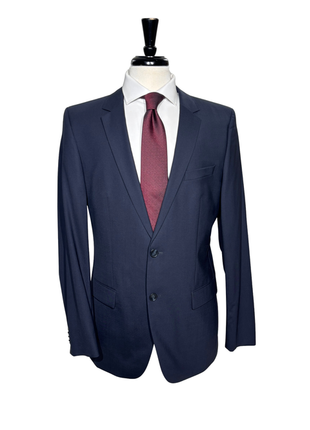 Hugo Boss Mens Solid Navy Notch Lapels Classic Fit Stretch 2 Button Wool Suit - 40L