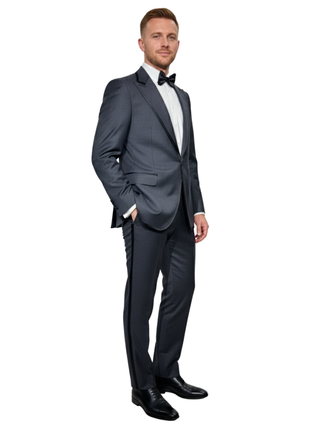 Halston Charcoal Gray Textured Peak Lapel Classic Fit 1-Button Wool Tuxedo - 44R