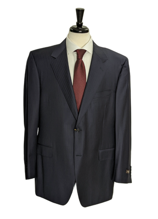 Canali Men's Navy Pinstripe 100% Wool Suit 44L - The Suit Depot
