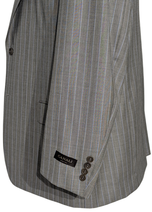 Canali Light Gray Pinstripe 100% Wool Suit 48S
