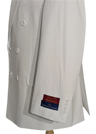 Apollo King Solid White Double Breasted Suit 46R