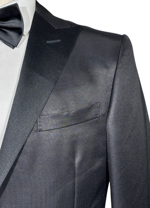Corneliani Mens Solid Black Fully-Canvassed Peak Lapel Slim Fit 3-Piece Wool Silk Tuxedo - 40R