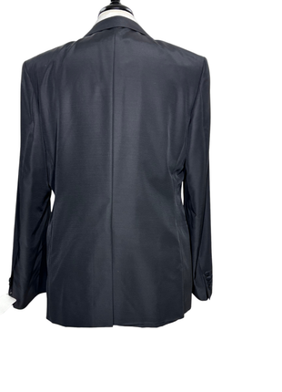 Versace Collection Mens Black Textured Satin Peak Lapel Classic Fit Stretch 2-Button Wool Blend Tuxedo - 44L