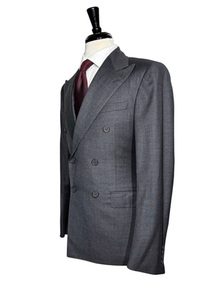 Ralph Lauren Purple Label Mens Gray Sharkskin Peak Lapel Slim Fit Double-Breasted Wool Suit - 38L