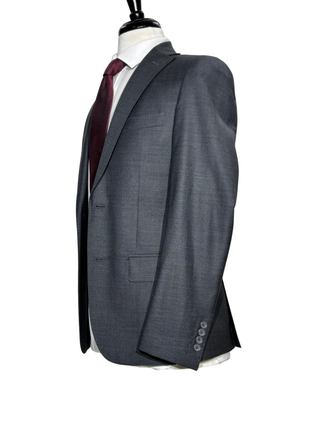 Sample Production Gray & Black Diamond Weave Notch Lapel Classic Fit 2-Button Wool Suit - 36R