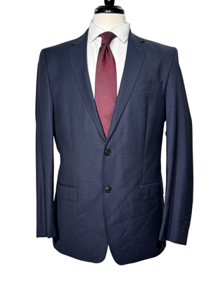 Versace Collection Mens Solid Navy Notch Lapel Classic Fit 2-Button Wool Silk Suit - 40L
