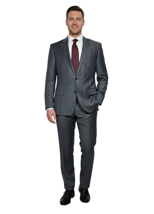 Ermenegildo Zegna Mens Gray Windowpane Fully-Canvassed Notch Lapel Classic Fit 2-Button Wool Suit - 44R