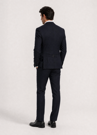 Ralph Lauren Purple Label Charcoal Black Pinstripe 100% Wool Classic Fit 3-Piece Suit 40L