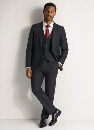 Ralph Lauren Purple Label Charcoal Gray Pinstripe 100% Wool Classic Fit 3-Piece Suit 40L