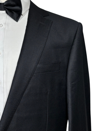 Bartorelli Napoli Mens Black Tonal Weave Notch Lapel Slim Fit 2-Button Wool Suit with Ticket Pocket - 44L