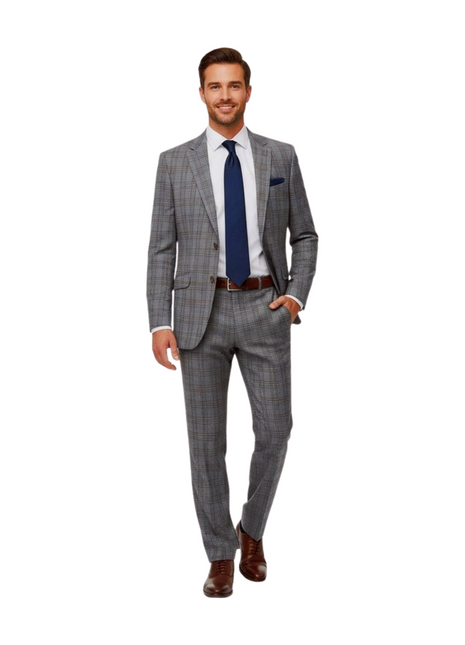 Raphael Grey Windowpane Check Slim Fit Stretch Notch Lapel Two Button Suit