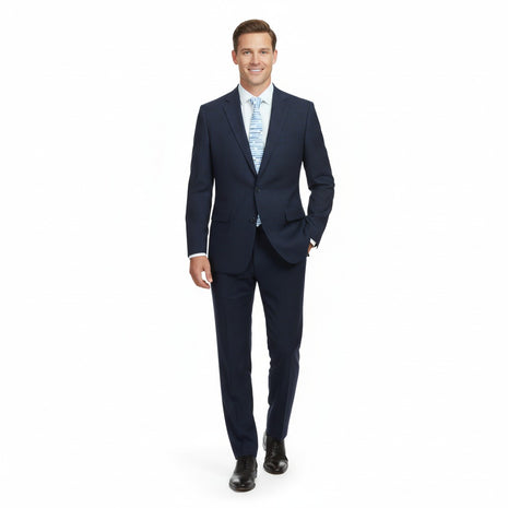 Raphael Marine Blue Windowpane Check Classic Fit Two Button Suit