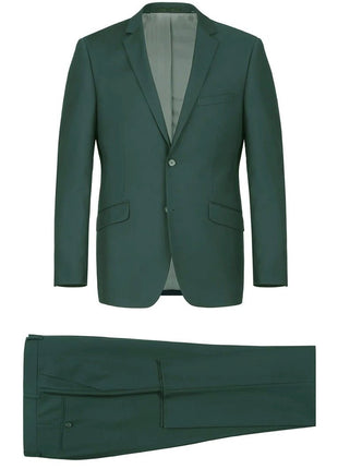 Raphael Mens Solid Hunter Green Slim Fit Two Button Suit