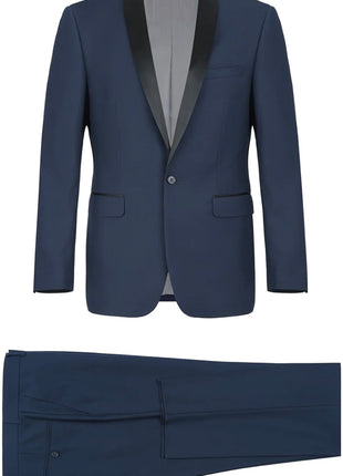 Men's Slim Fit 1 Button Shawl Lapel Tuxedo Jacket & Pants - Solid Blue