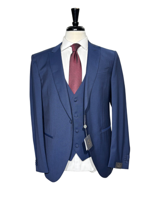 Corneliani Mens Blue Micro-Pattern Fully-Canvassed Peak Lapel Classic Fit 3-Piece Stretch Wool Suit - 42R - The Suit Depot