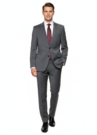 Hugo Boss Mens Gray Herringbone Notch Lapels Wool 2-Button Suit - 40R
