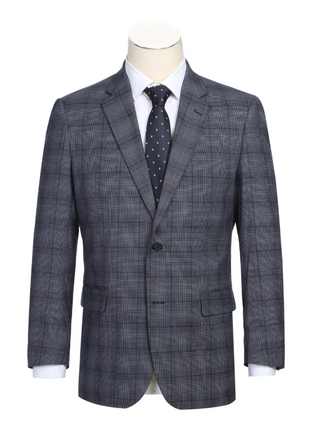 Raphael Grey Windowpane Check Classic Fit Stretch Notch Lapel Two Button Suit