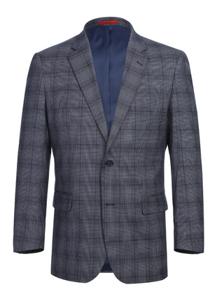 Raphael Grey Windowpane Check Classic Fit Stretch Notch Lapel Two Button Suit
