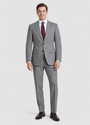 Beragamo Mens Black & White Micro Houndstooth Modern Fit Notch Lapel 2-Button Wool Suit