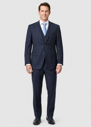Canali Dark Navy Solid Slim Fit Peak Lapel Canvassed Wool Blend 3-Piece Suit- 46R