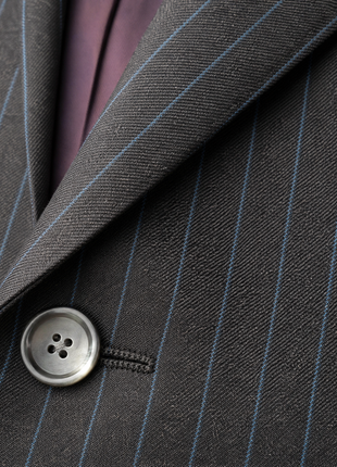 Mazara Mens Dark Gray with Navy Pinstripe Slim Fit Peak Lapel Wool 3-Piece Suit