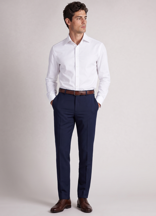 Christopher Morris Mens Solid White Slim Fit Spread Collar Non Iron Cotton Dress Shirt