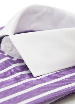 Ferrecci Purple Striped Slim Fit Spread Collar Cotton Dress Shirt - The Suit Depot