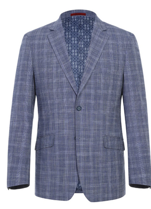 Raphael Blue Checked Slim Fit Stretch Notch Lapel Two Button Suit