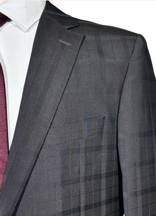 Bartorelli Napoli Mens Dark Charcoal Windowpane Notch Lapel Slim Fit 2-Button Wool Suit  - 44L