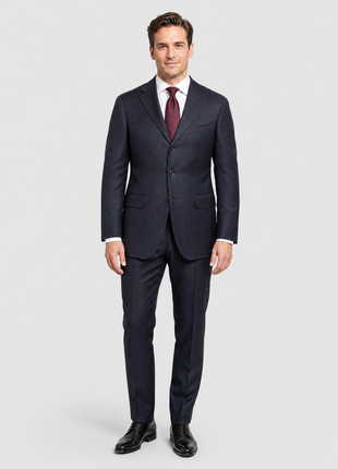 Sartoria Partenopea Mens Dark Blue Pinstripe Half-Canvassed Notch Lapel Slim Fit 3-button Wool Suit - 44R