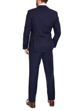 Blujacket Mens Solid Navy Blue Trim Fit Half Canvassed 100% Wool Suit - The Suit Depot