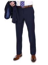Blujacket Mens Solid Navy Blue Trim Fit Half Canvassed 100% Wool Suit - The Suit Depot