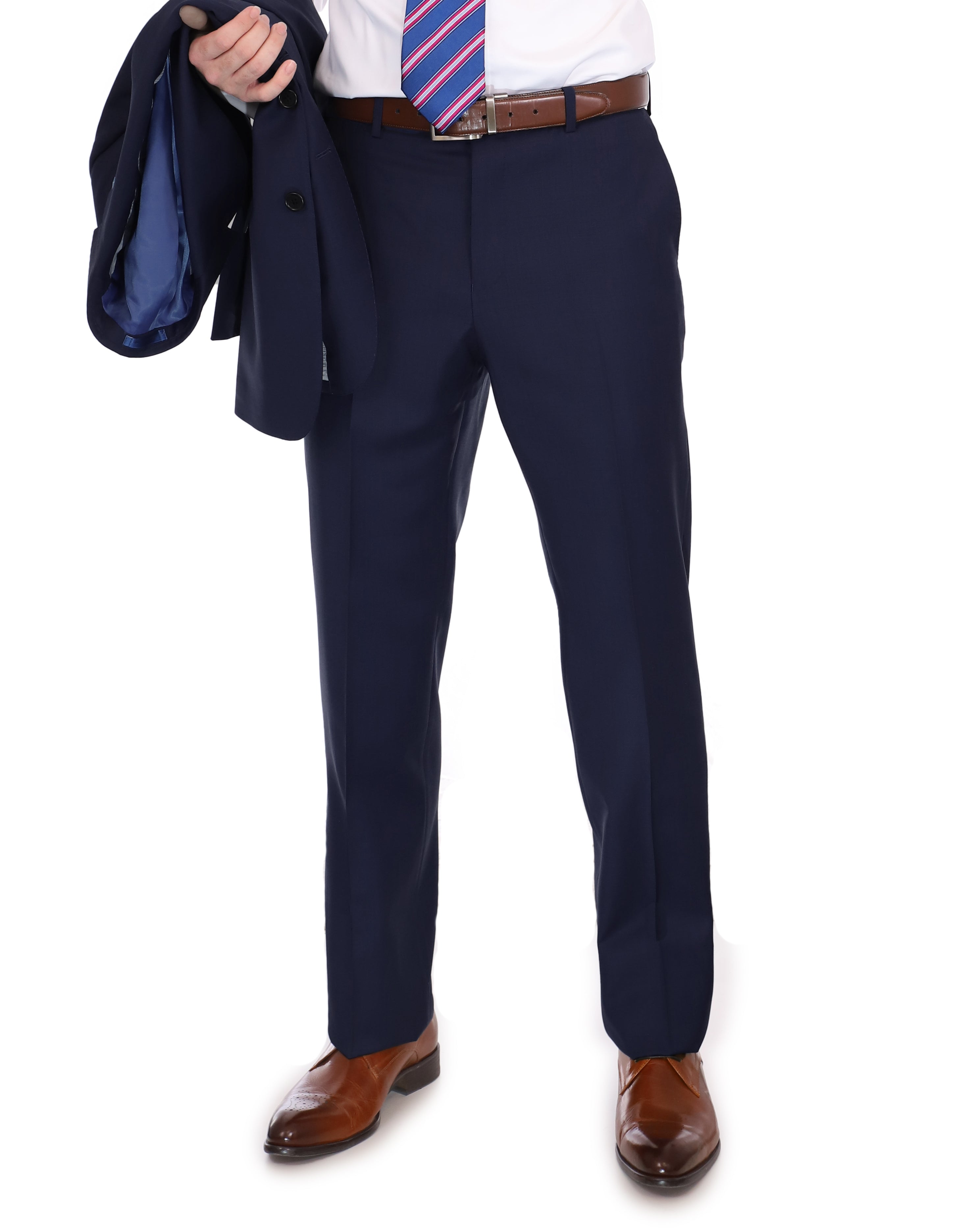 Men's Blujacket Navy Blue 100% Wool Slim Fit Dress Pants – The Suit Depot