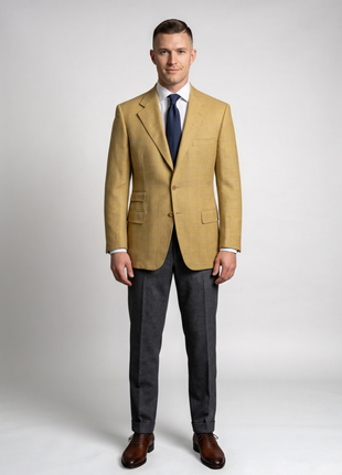 Sartoria Partenopea Men's Mustard Windowpane 100% Wool 3-Roll-2.5 Sport Coat 40R