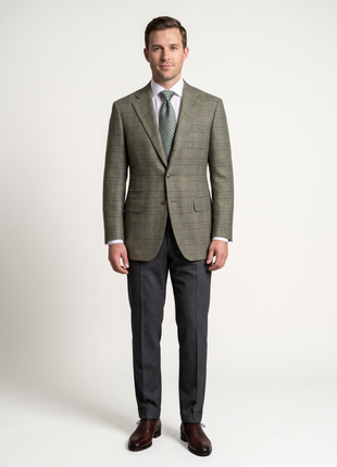 Sartoria Partenopea Men's Green Windowpane 3-Roll-2 100% Wool Sport Coat 40R