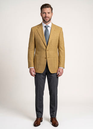 Sartoria Partenopea Men's Mustard Windowpane 3-Roll-2.5 100% Wool Sport Coat 40R