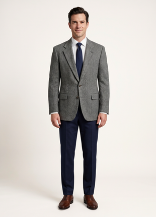 Sartoria Partenopea Men's Gray and Black Herringbone 100% Wool Sport Coat 46R