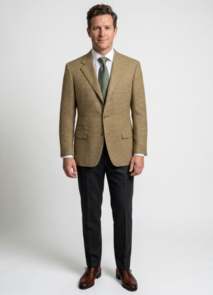 Sartoria Partenopea Men's Yellow Check 3-Roll-2.5 100% Wool Sport Coat 40R