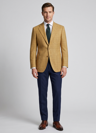 Sartoria Partenopea Men's Mustard Windowpane 3-Roll-2.5 100% Wool Sport Coat 40R