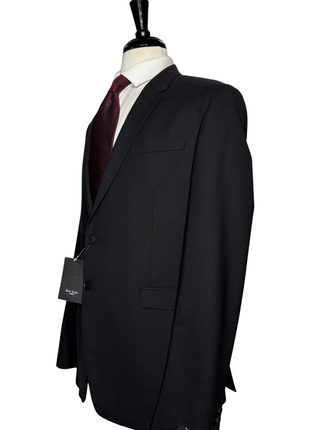 Paul Smith Mens Solid Black Half Canvassed Notch Lapel Slim Fit 2-Button Stretch Wool Suit  - 42R