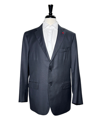 Isaia Mens Black Textured Fully-Canvassed Notch Lapel Classic Fit 2-Button Wool Suit - 44L