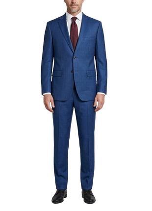 Centrion Mens Blue Subtle Crosshatch Weave Notch Lapels Slim Fit 2 Button Wool Suit