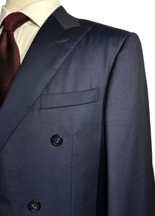 Corneliani Mens Solid Navy Blue Fully-Canvassed Peak Lapels Classic Fit Double Breasted Wool Suit - 40R - The Suit Depot
