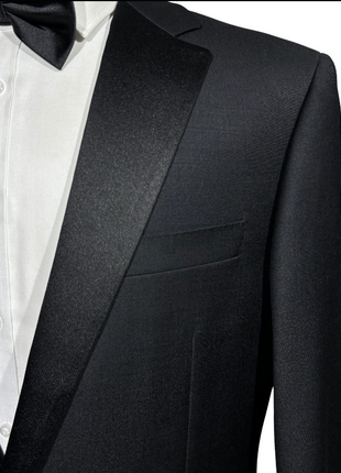 Napoli Mens Solid Black Notch Lapel Slim Fit 2-Button Wool Cashmere Tuxedo with Ticket Pocket - 42L