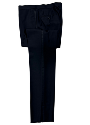 Napoli Mens Solid Black Notch Lapel Slim Fit 2-Button Wool Cashmere Tuxedo with Ticket Pocket - 42L