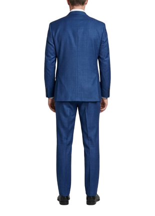 Centrion Mens Blue Subtle Crosshatch Weave Notch Lapels Slim Fit 2 Button Wool Suit