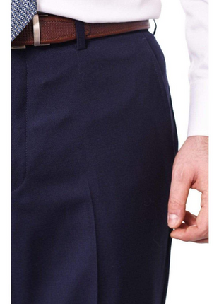 Mens Classic Fit Solid Navy Blue Flat Front Wool Prehemmed Dress Pants