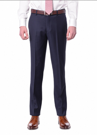 Mens Slim Fit Solid Navy Blue Flat Front Wool Prehemmed Dress Pants