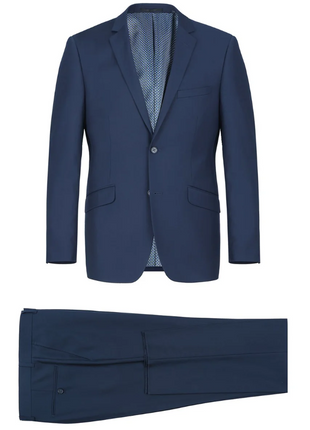 Raphael Solid Blue Notch Lapel Slim Fit Stretch Two Button Suit