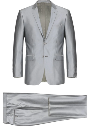 Raphael Mens Silver Sharkskin Classic Fit Notch Lapels Italian Style 2 Button Suit
